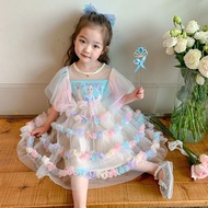 [1-7Y] Baby Girls Dress, Frozen Elsa Anna Flying Sleeve Mesh Princess Dress For Girls,Kids Dress,Baby Girls Clothes,Disney Costume