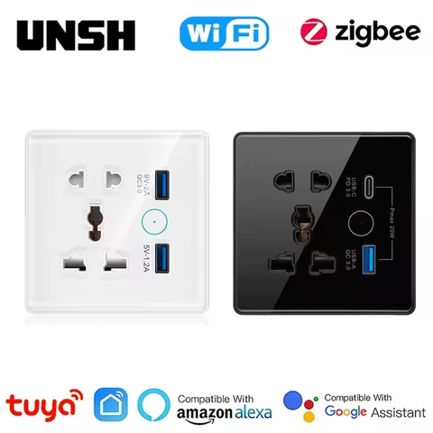 EU UK US Universal Plug Tuya ZigBee WiFi Smart Socket Switch Quick Charge 3.0 USB And Type-C Port Ou