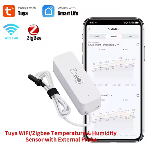 Tuya Zigbee WiFi Temperature Humidity Sensor with External Probe T01/ZT01 for Smart Home Workswith Y