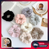 Gratis Ongkir - Ikat Rambut Scrunchie Korea / Kunciran Cepol Rambut Lingkar Besar Bulu Lembut Motif