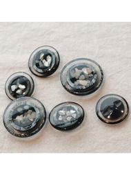 3/6入組貝殼造型閃爍雨滴樹脂圓扣,適用於大衣、毛衣、針織衣物、毛絨外套等,縫製配件