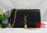 優買二手精品名牌店 YSL 452159 KATE 黑 牛皮 金鍊 流蘇包 肩背包 斜背包 WOC 發財包 手拿包 長夾