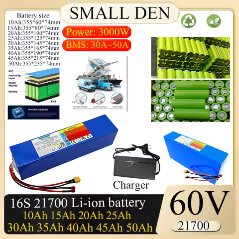 60V 10Ah 20Ah 30Ah 40Ah 50Ah 45AH 21700 Lithium battery pack With 50A BMS 0-3000W For E-tools motorc