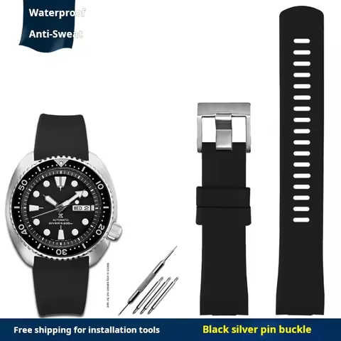 FKM Watch band For SEIKO PROSPEX cola ring SRPA21J1 SRPE99K1 SRP777J SRPC91J1/25J1 Curved rubber wat