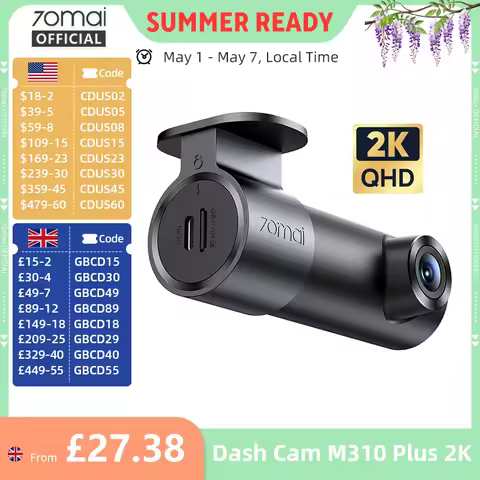 70mai Dash Cam M310 Plus 2K English Voice Control 1440P WDR Night Vision 24H Parking Surveillance 70