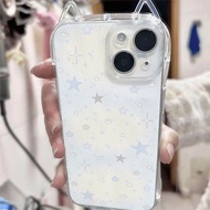 Cute Blue Star Cat's ears 3D Phone Case For iPhone 17 Pro Max Air X XR XSMax 7 8 Plus 16 15 14 13 12