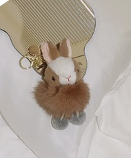 小兔子狐毛球圓牌鈴鐺鑰匙圈吊飾-比利時褐兔-小美好系列(BC96315-64)