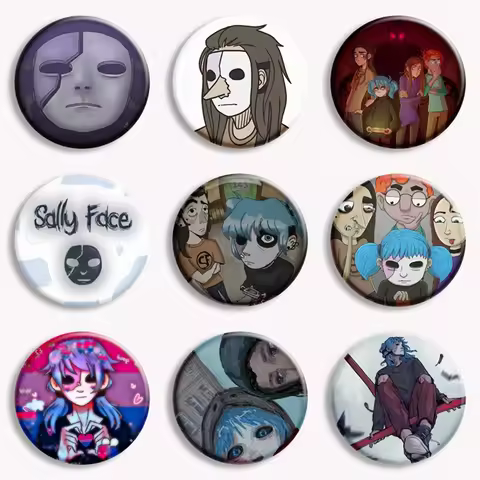 58mm Horror Game Sally Face Vintage Cartoon Button Pin Creative Sal Cool Punk Art Brooch Badge Game 