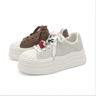 Genuine Leather White Shoes Casual Thick-Soled Biscuits ROBINLO (AYLMER Hazelnut Latte/White Apricot