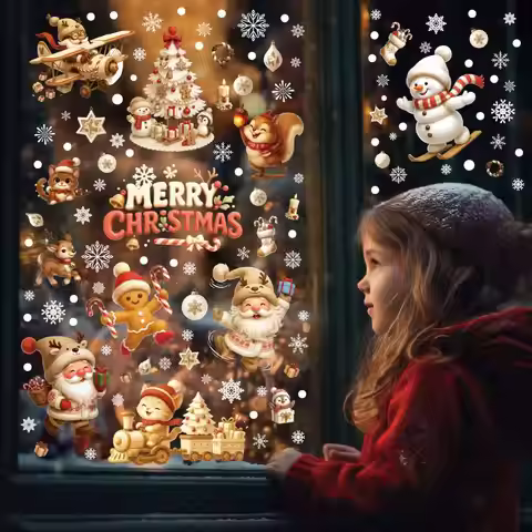 9pcs/set Christmas Window Stickers Xmas Tree House Snowflake Glass Decal Merry Christmas Decoration 