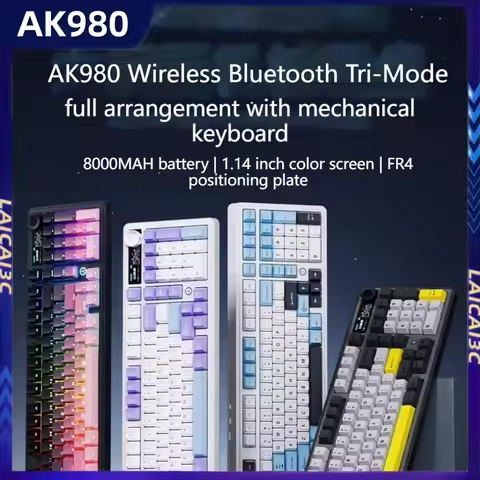Ajazz Ak980 Wireless Mechanical Keyboards Tri-Mode Gasket Structure Rgb Full Key Hot Swappable Long 