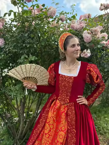 15th Century Red Italian Renaissance Borgia Costume Tudor Elizabethan Anne Boleyn Royal Court Ball G