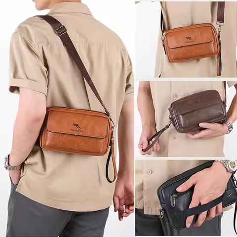 PU Leather Men'S Clutch Bag Long Wallet Mini Shoulder Handbag Square Cross Card Holder Phone Necessa