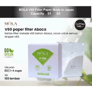 MOLA Coffee Filter Paper (ABACA, Bleached) 100pcs White Size 01 02