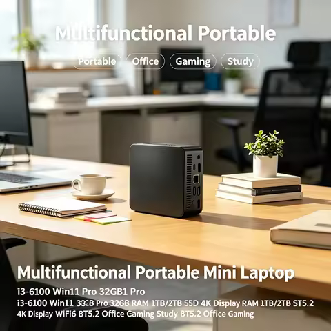 Multifunctional Portable Mini Laptop I3-6100 Win11 Pro 32GB RAM 1TB/2TB SSD 4K Display WiFi6 BT5.2 O