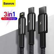 Baseus Metal 3 in 1 USB Cable usb to lightning cord for iphone 12 12mini iphone11 USB Type-C Charging cord and Micro usb cable charger for Samsung Xiaomi Vivo Realme 3.5A