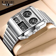 ⌚2023 LIGE นาฬิกาข้อมือแบรนด์กีฬาทหารชายหน้าปัดนาฬิกาขนาดใหญ่ควอตซ์เหล็กกันน้ำจอแสดงผลคู่นาฬิกานาฬิกาผู้ชาย Relogio Masculino
