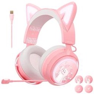 新品碩美科gs510粉色耳發光遊戲雞電競耳機2.4g無線耳麥