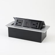 Desktop Sockets Pop Up Table 2 Outlets 2 USB 13A AU/UK/US/EU Aluminum Alloy Cover 220V for Meeting R