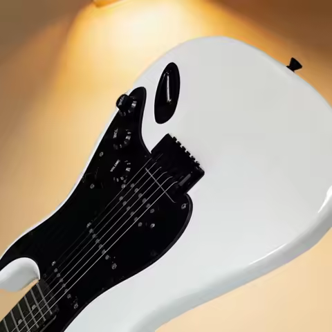 White GST Electric Guitar Mahogany Body Rosewood Fretboard Black Hardware