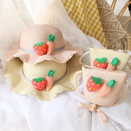 DOUMA Summer Baby Girls Fruit Pattern Sweet Straw Diagonal Hat