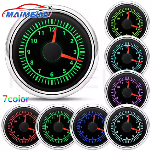 7 Colors Backlight Digital Car Gauge Clock Meter 12-Hour Format Gauge 52mm for Car Truck Yachts 12V 