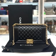 99%NEW二手 BOY CHANEL 25 A67086 黑色小牛皮金扣 @晶片 #香榭站正品
