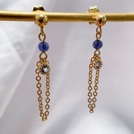 手製藍紋石小圓珠配海藍色鋯石鏈條耳環 - Light Odeta Earrings