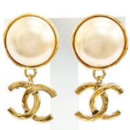 全新 △CHANEL 復古 94A Coco Mark 仿珍珠耳環（一對）金色 法國製造 女士