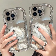 Flower Phone Case Summer Cute Creamy Textured Painted Floral Wave Edge Print Electroplating Red IPho