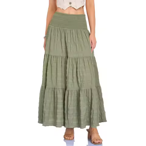 Women's Clothing Smack Lapel Skirt High Elasticity Elastic Waist Three-section Pocket Long Dress For