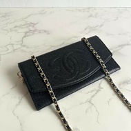 【LA LUNE】中古包 Chanel黑色魚子醬WOC單肩包 側背包 斜背包 長夾 皮革包