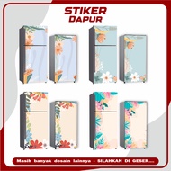 1-door And 2-door Refrigerator Stickers With Blue And Brown Floral Motifs