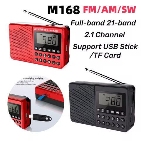 M168 FM/AM/SW Full-band 21-band Portable Radio LED Digital Display Screen MP3 Player Power Failure M