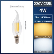 LABOT LED Filament Bulb E14 E27 220V 4W 6W Candle Energy-saving Bulb C35 C35L A60 G45 S764 White Lig