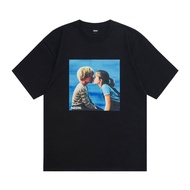Fresh Art Style, Pure Cotton Breathable, Seaside Kissing Character Printed T-Shirt