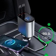 全新可伸縮 4 合 1 60W 快速車用充電器 Apple 和 Type-C，附 LED 電壓顯示 rttckp New Retractable 4-In-1 60W Fast Car Charger