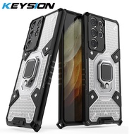 KEYSION Shockproof Armor Case for Samsung S21 Ultra 5G S21+ Transparent Ring Stand Phone Cover for Galaxy Note 20 Ultra 10 Plus
