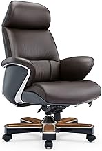 HDZWW Luxury Boss Chair, Sedentary Comfort Executive Recliner Ergonomic Cowhide President Office Chairs, Adjustable Lifting Swivel for Office Business