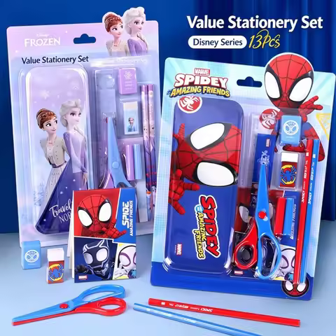 Genuine Disney Frozen Elsa Anna Marvel Spidey Stationery Set Cartoon Pencil Case Pencils Ruler Erase