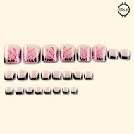 24 Piece French Fake Nail Tips Spider Web Mesh Design Press On False Nails Acrylic Material Full Cov