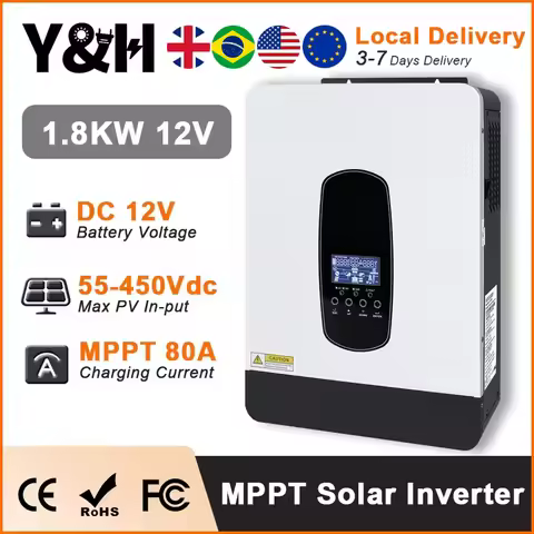 Y&H 1.8KW Hybrid Solar Inverter 12V 220V Off-grid Solar Inverter with 80A MPPT Charge Controller Pur