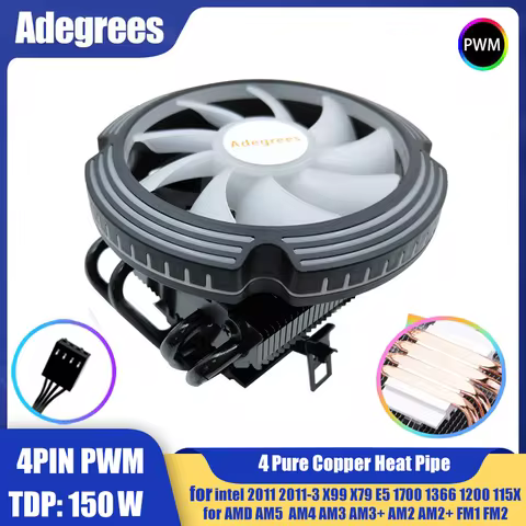4 Heat Pipes CPU Cooler 120MM Black 4PIN PWM PC Processors Radiator for Intel LGA 1700 2011 1200 115