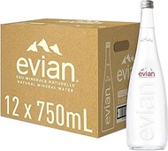 Evian Natural Mineral Water, Glass, 750ml Case (Pack of 12)