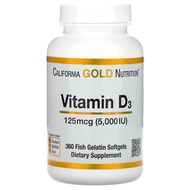 ⚡ส่งไว⚡ วิตามินดี ดี3 California Gold Nutrition, Vitamin D3, 125 mcg (5,000 IU), 360 Fish Gelatin Softgels วิตามิน ดี Vitamin D.