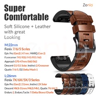 26mm 22mm Quick fit Silicone Leather Watch Strap for Garmin Fenix 7X 7 6X 6 Pro 5X 5 Plus Quatix Enduro Forerunner 945 Descent G1 Mk1 Mk2 Mk2i Mk3i 51mm Approach S70 47mm S60 S62