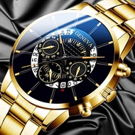 Geneva Mens Watches Luxury Gold Steel Auto Date Waterproof Wrist Watch For Men Fashion Casual Quartz Calendar Watch relo Ng Kalalakihan