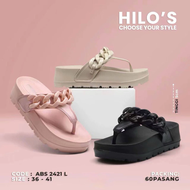 Rumahkaki - Sandal Jepit Wedges Wanita / Sendal Cewek Motif Rantai Tinggi 7cm