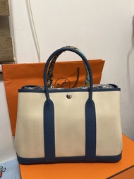 Hermes Garden Party 30 (藍白帆布)