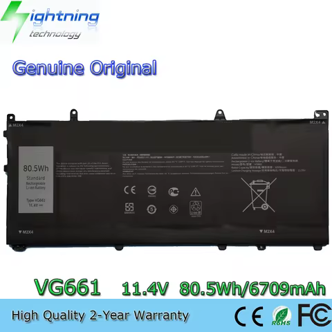 New VG661 11.4V 80.5Wh Genuine Original Laptop Battery for Dell Alienware X14 R1 R2 Series 31CP5/46/